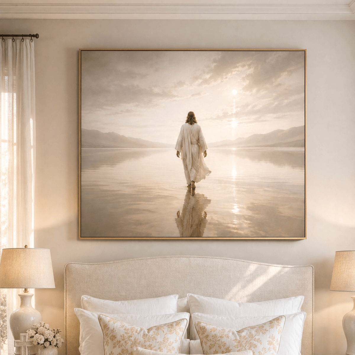 “He Walks With Me” Christian Wall Art – Jesus Walking on Water Canvas - Sense for Decor