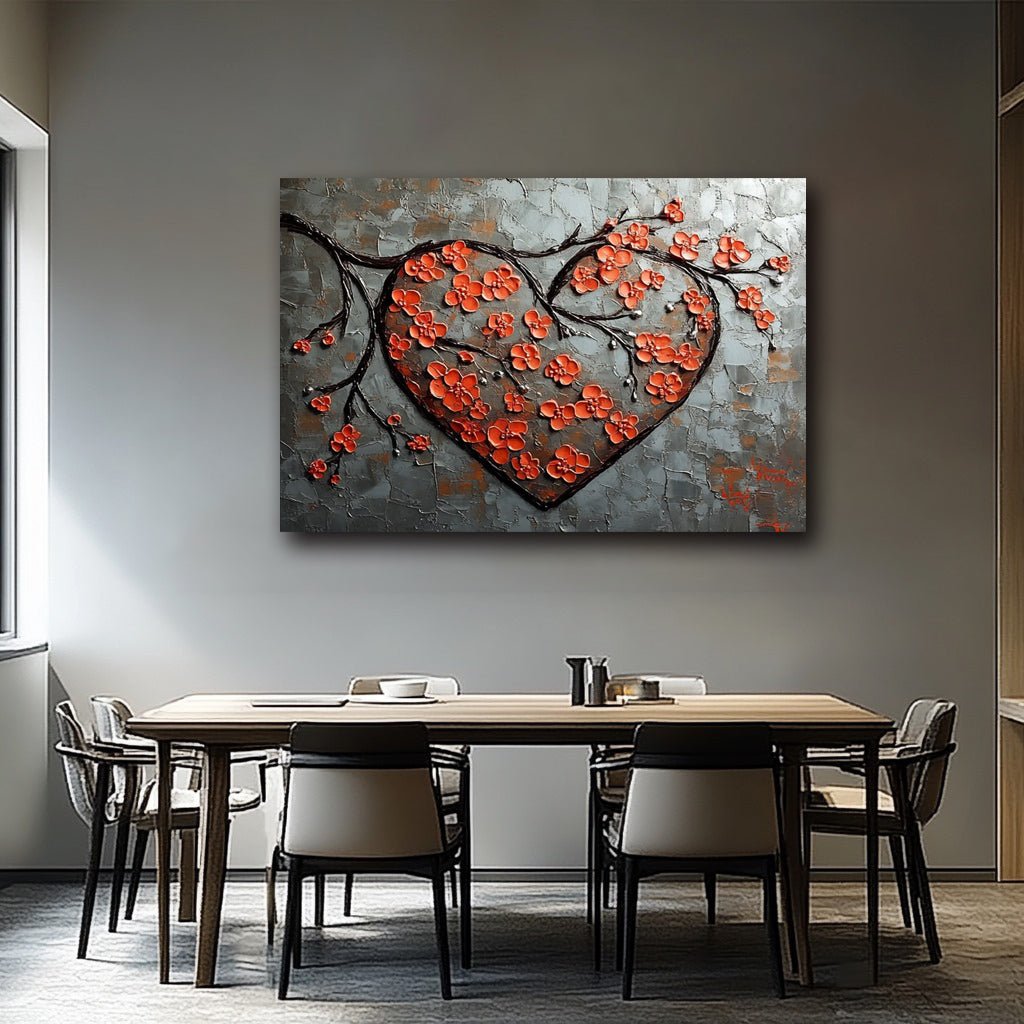 "Heart in Bloom" - Textured Look Metallic Floral Wall Art Canvas - Sense for Decor