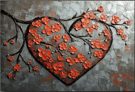 "Heart in Bloom" - Textured Look Metallic Floral Wall Art Canvas - Sense for Decor