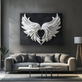 Heart of Angels – Modern White Wing Wall Art on Black Canvas