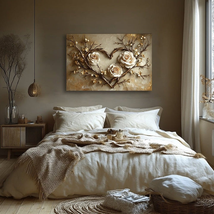 Heart of Roses Wall Art – Romantic Floral Canvas for Bedroom or Anniversary Decor - Sense for Decor