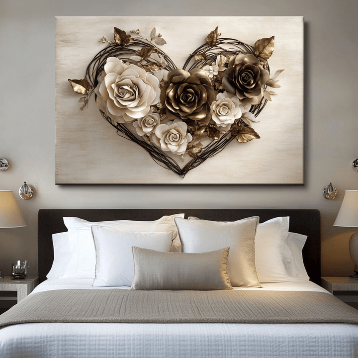 Heart Shaped Rose Canvas Wall Art – Romantic Floral Home Décor - Sense for Decor