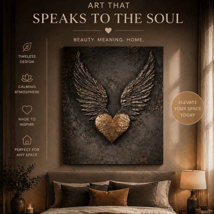 Heart with Wings Wall Art – Modern Symbol of Love & Freedom Canvas - Sense for Decor