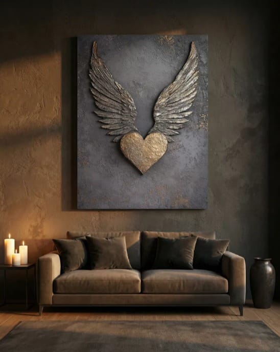 Heart with Wings Wall Art – Modern Symbol of Love & Freedom Canvas - Sense for Decor
