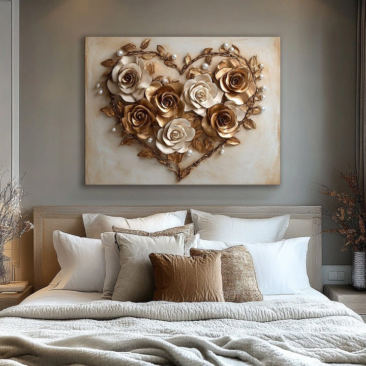 Home Wall Art: Golden Heart Bouquet V12 - Sense for Decor