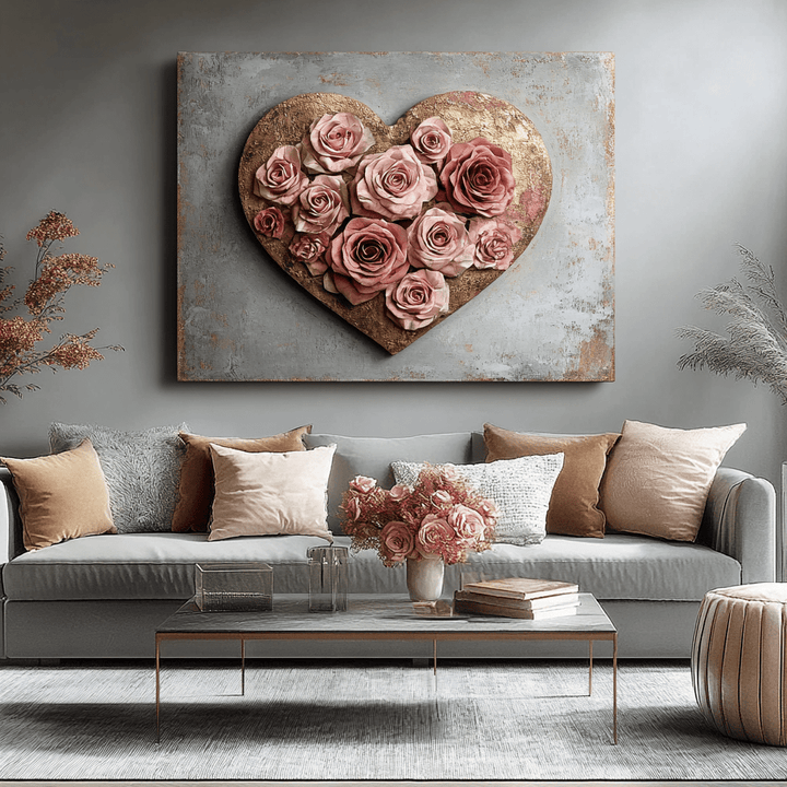 Home Wall Art: Golden Heart Bouquet V5 - Sense for Decor