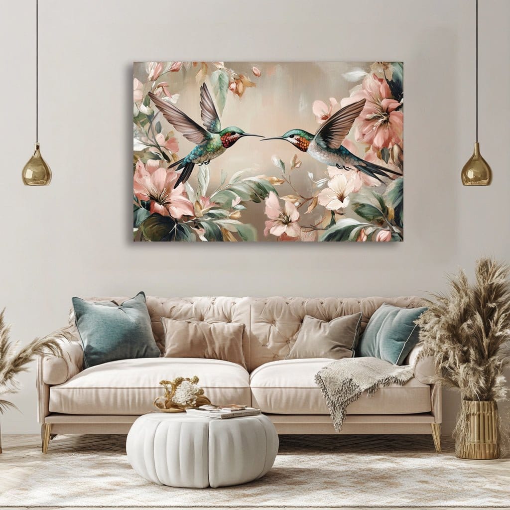 Hummingbird Romance Wall Art – Floral Canvas with Birds for Elegant Nature - Inspired Decor - Sense for Decor
