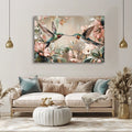 Hummingbird Romance Wall Art – Floral Canvas with Birds for Elegant Nature-Inspired Decor