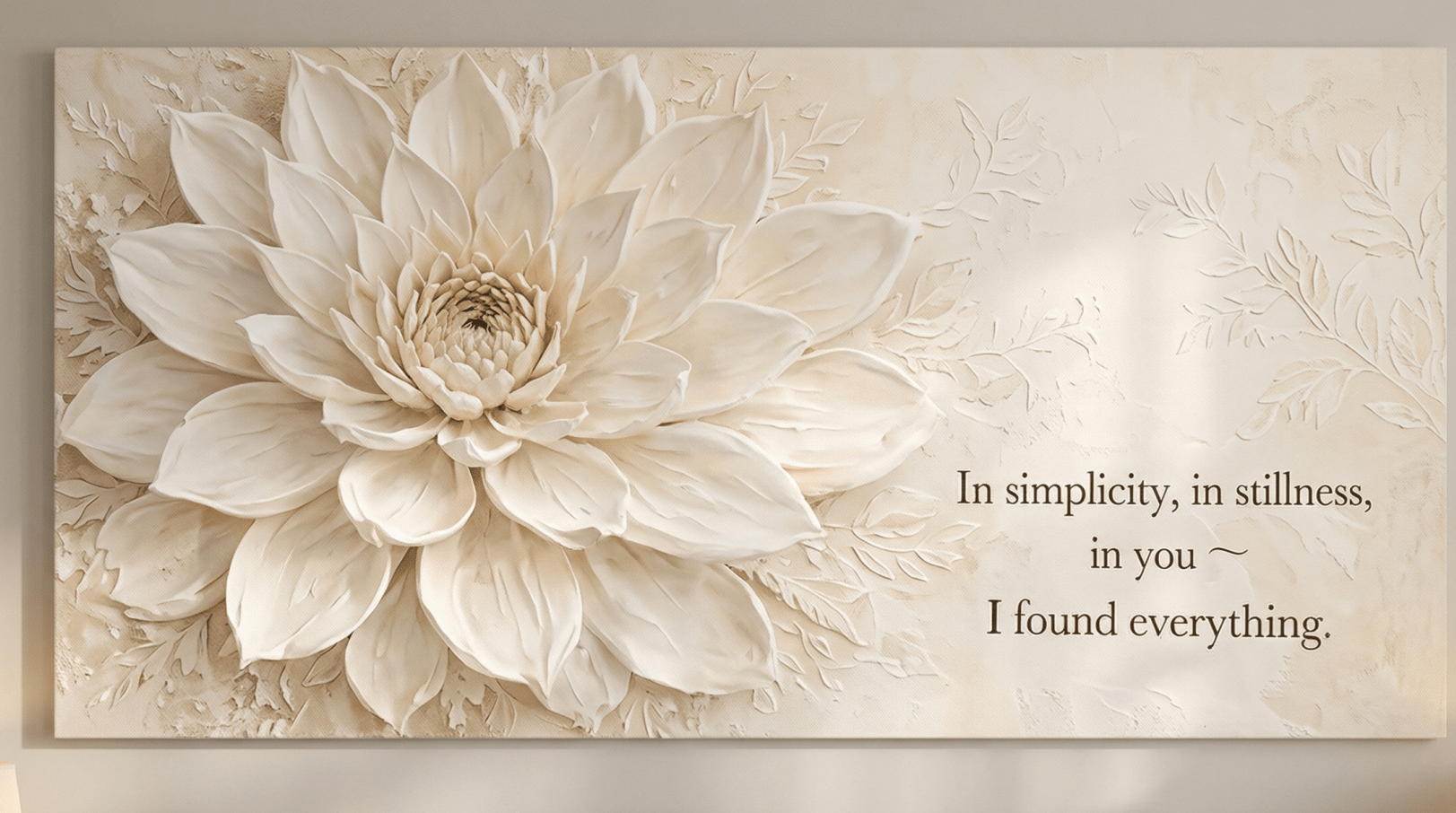 In Simplicity and Stillness Wall Art - 3D Cream Dahlia Canvas Print with Champagne Gold Accents - Sense for Decor