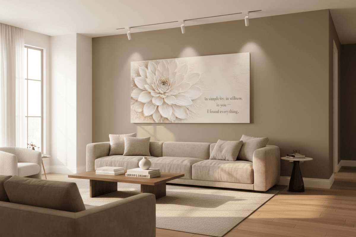 In Simplicity and Stillness Wall Art - Cream Dahlia Canvas Print with Champagne Gold Accents - Sense for Decor