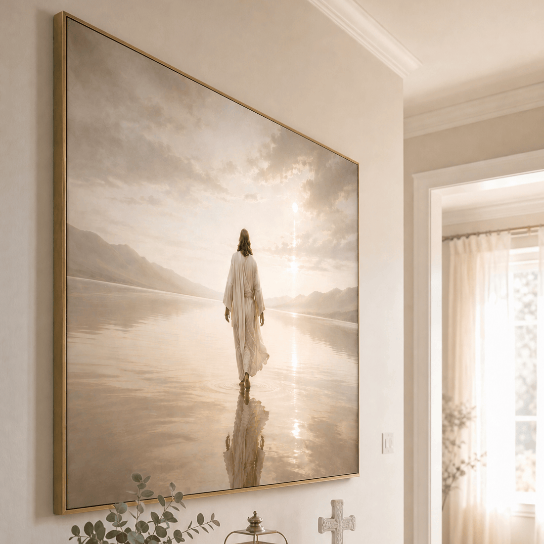 “He Walks With Me” Christian Wall Art – Jesus Walking on Water Canvas