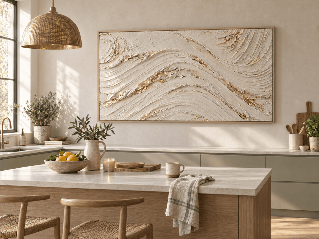 Ivory and Gold Wall Art – Oversized Textured Wave Canvas for Living Room and Bedroom - Sense for Decor