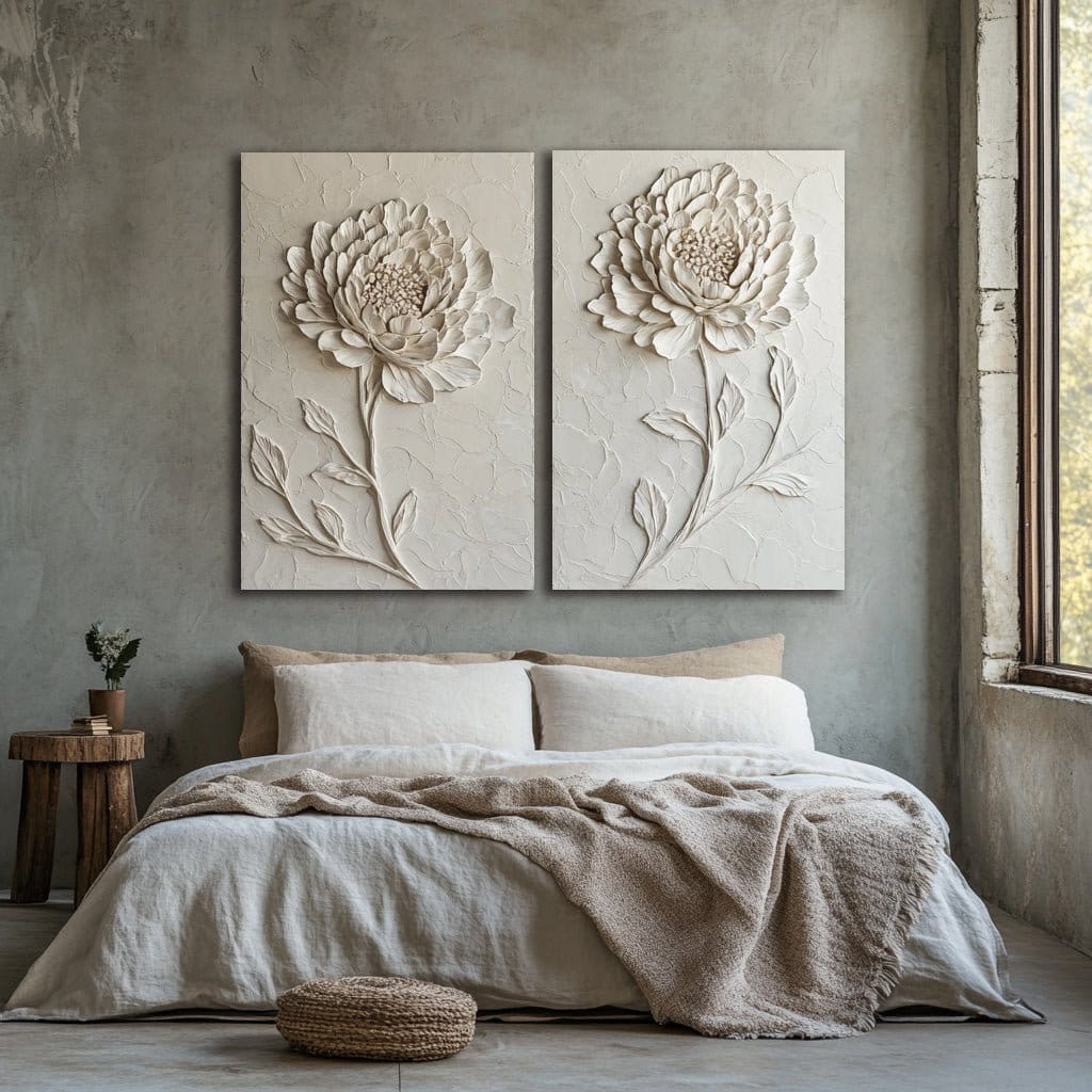 Ivory Bloom Botanical Wall Art Set – Twin Floral Elegance - Sense for Decor