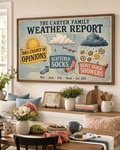 Family Weather Report Sign – Personalized 100 Percent Chance of Opinions Canvas