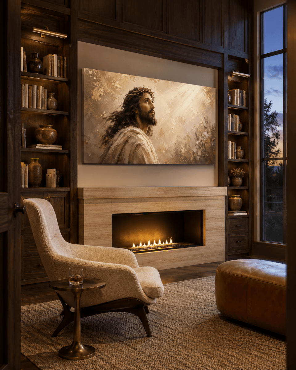 Jesus Christ Wall Art – Crown of Thorns Gold & Cream Textured Christian Canvas for Living Room - Sense for Decor