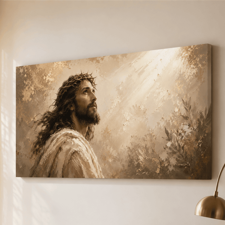 Jesus Christ Wall Art – Crown of Thorns Gold & Cream Textured Christian Canvas for Living Room - Sense for Decor