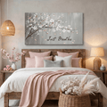 Just Breathe Floral V4 Canvas Wall Art – Soft Pink Cherry Blossom Bedroom Decor, Calming Quote Artwork