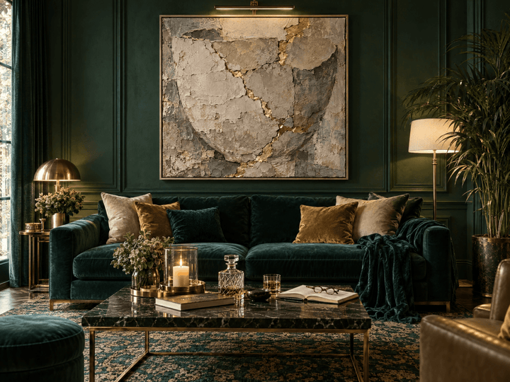Kintsugi Wall Art – Oversized Grey and Gold Cracked Stone Textured Look Canvas for Living Room - Sense for Decor