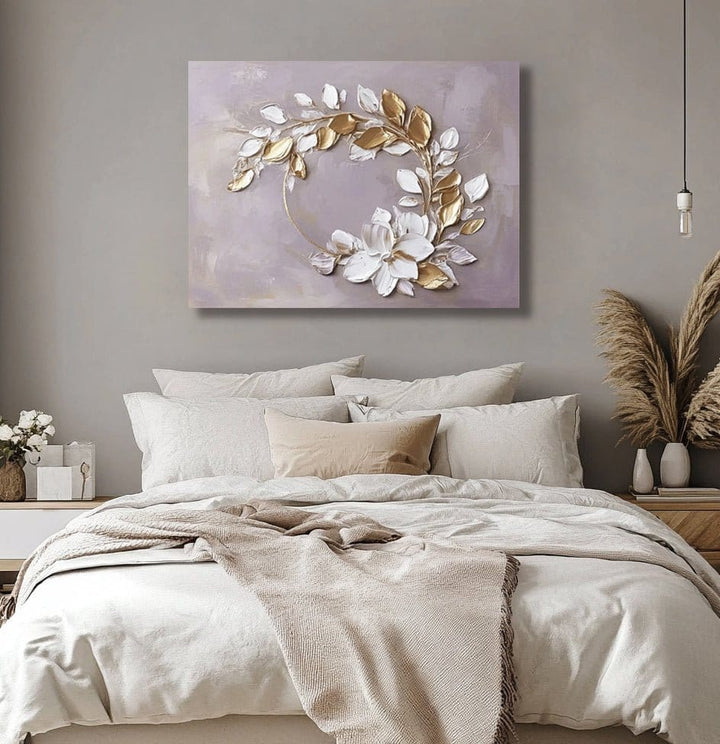 Lilac Gold Botanical Wreath Wall Art – Elegant Canvas for Cozy & Modern Spaces - Sense for Decor
