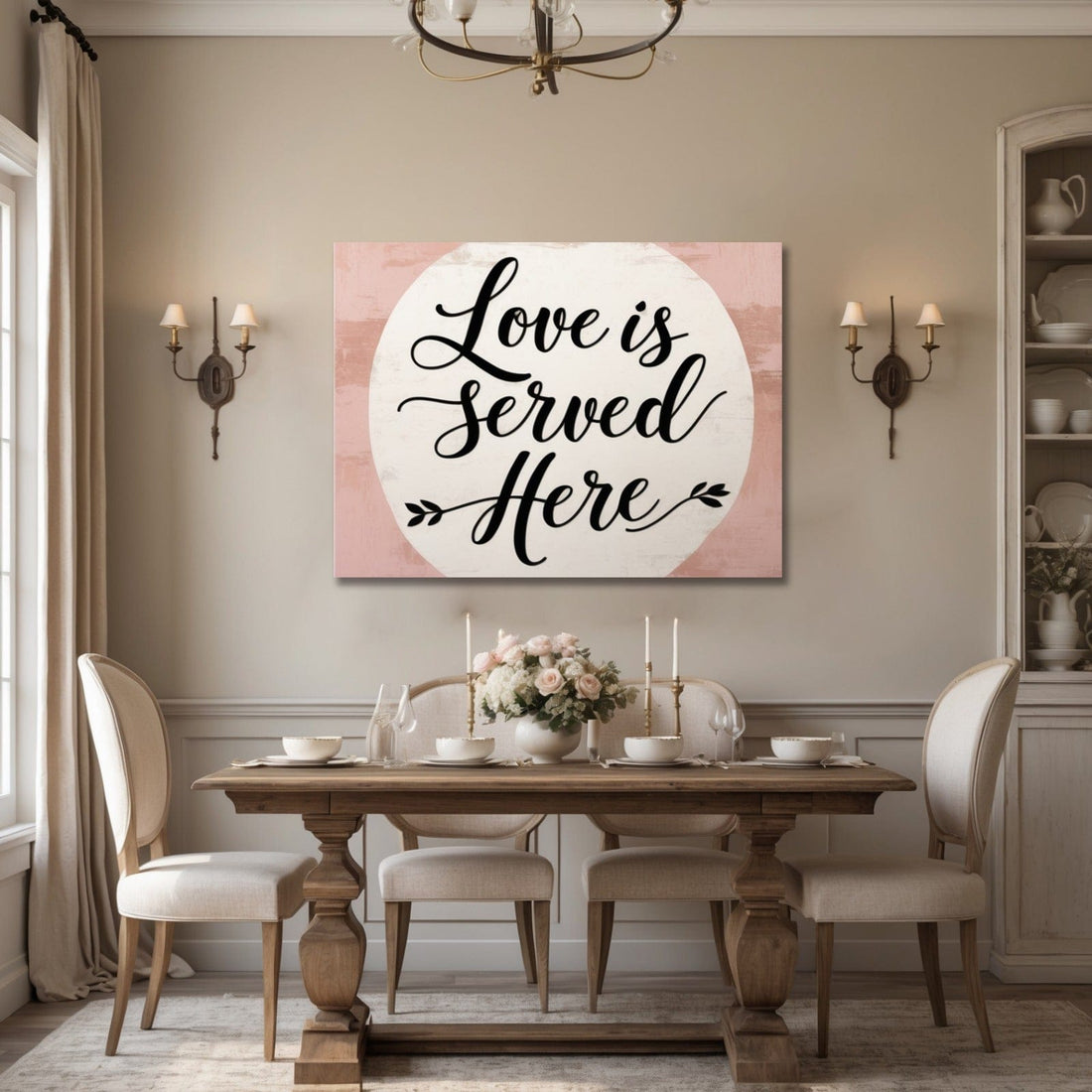 Love Served Daily – Blush Circle Canvas Wall Art for Dining Room Décor - Sense for Decor