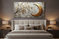 Lunar Serenity Wall Art – Golden Crescent and Blossoming Branch