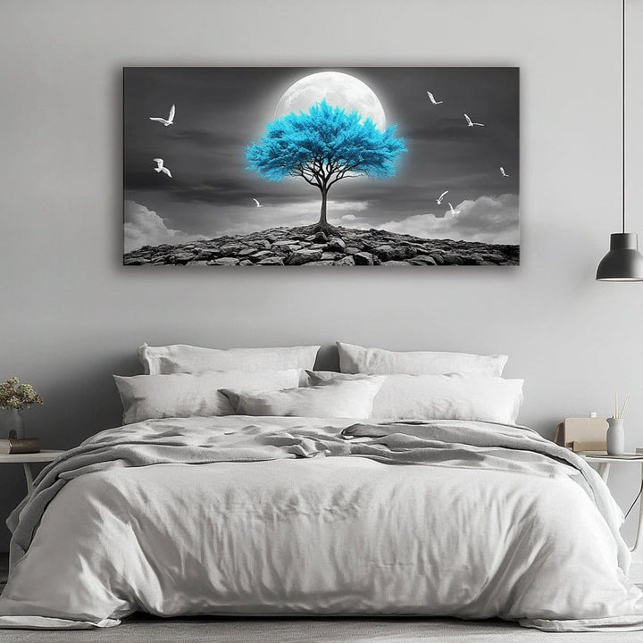 Lunar Tranquility – Blue Tree Moonlight Canvas Wall Art - Sense for Decor