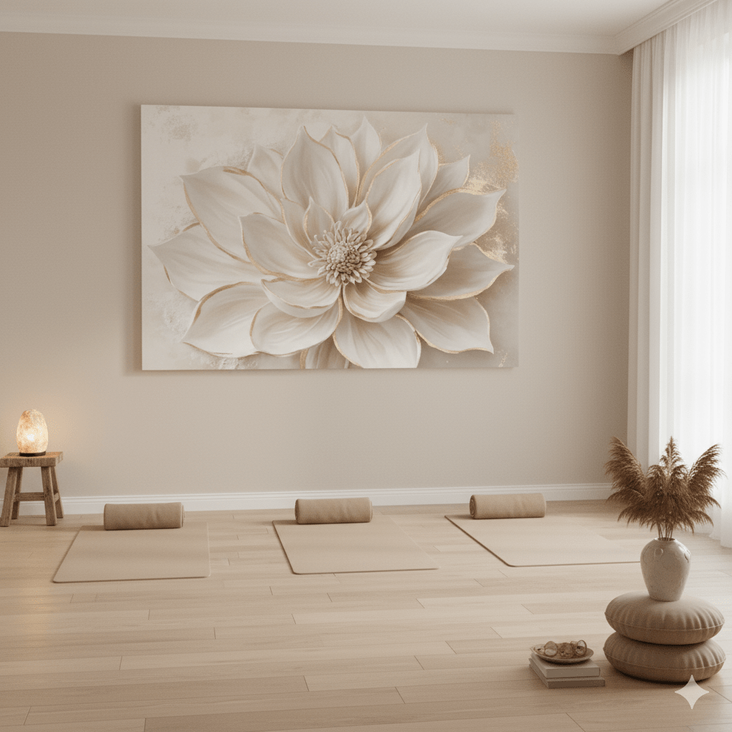 Luxury Flower Wall Art – Oversized Neutral Canvas with Beige and Gold Petals - Sense for Decor