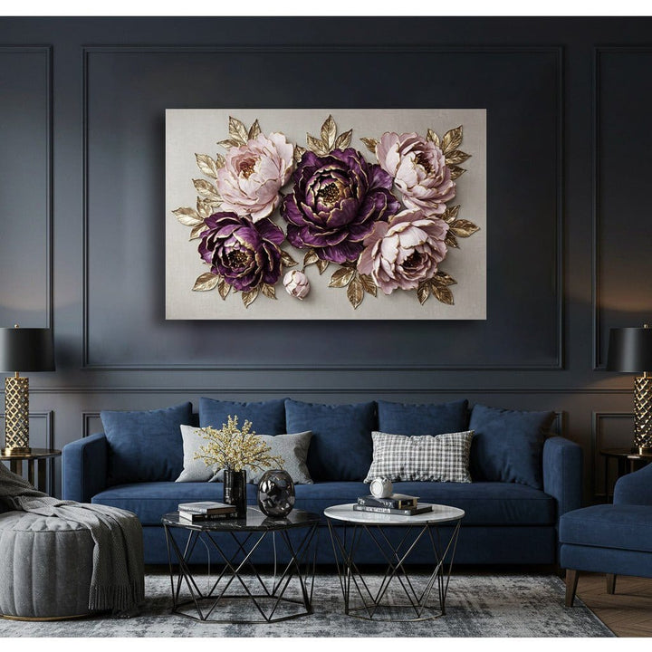 Majestic Peony Garden Wall Art – Deep Plum & Blush Floral Canvas - Sense for Decor