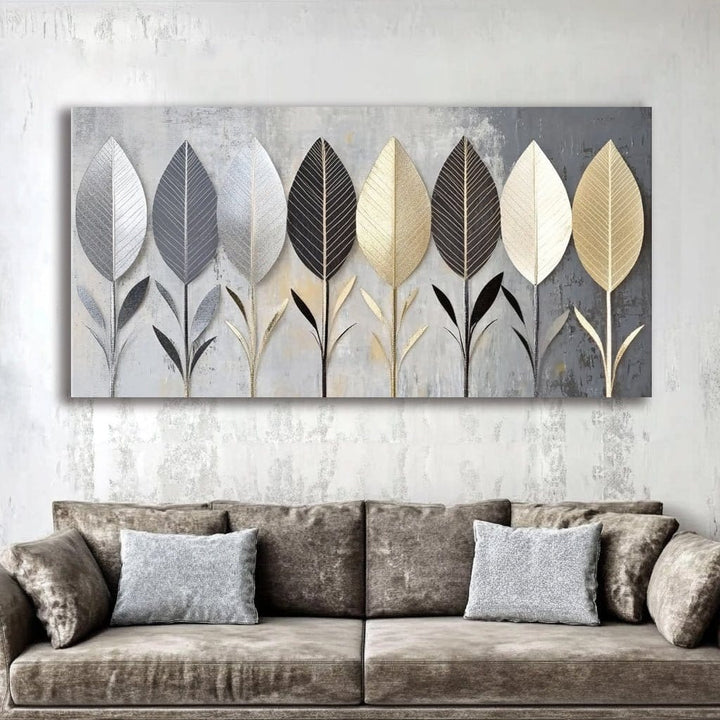 Metallic Harmony – Botanical Leaf Silhouette Wall Art - Sense for Decor