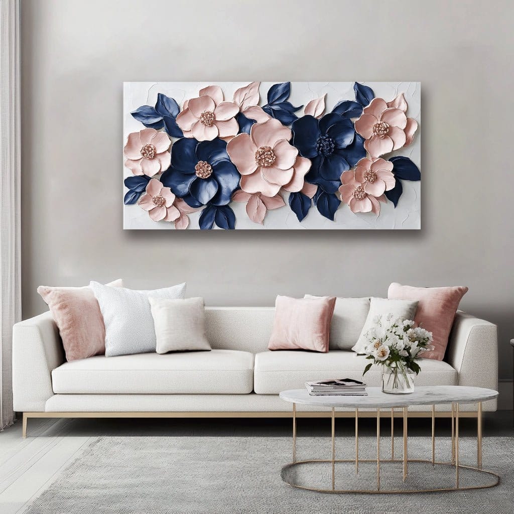Midnight Bloom Garden – Blush & Navy Floral Wall Art - Sense for Decor
