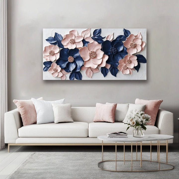 Midnight Bloom Garden – Blush & Navy Floral Wall Art - Sense for Decor