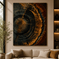 Midnight Ember Tree Ring Wall Art Canvas – Rustic Modern Abstract Wood Slice Decor