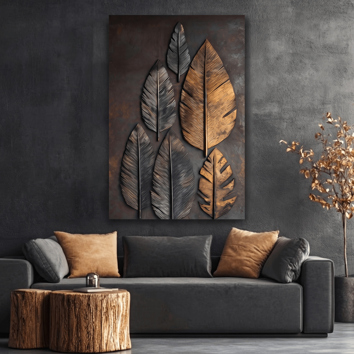 Midnight Leaves – Black & Gold Modern Wall Art Canvas - Sense for Decor