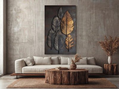 Midnight Leaves – Black & Gold Modern Wall Art Canvas - Sense for Decor