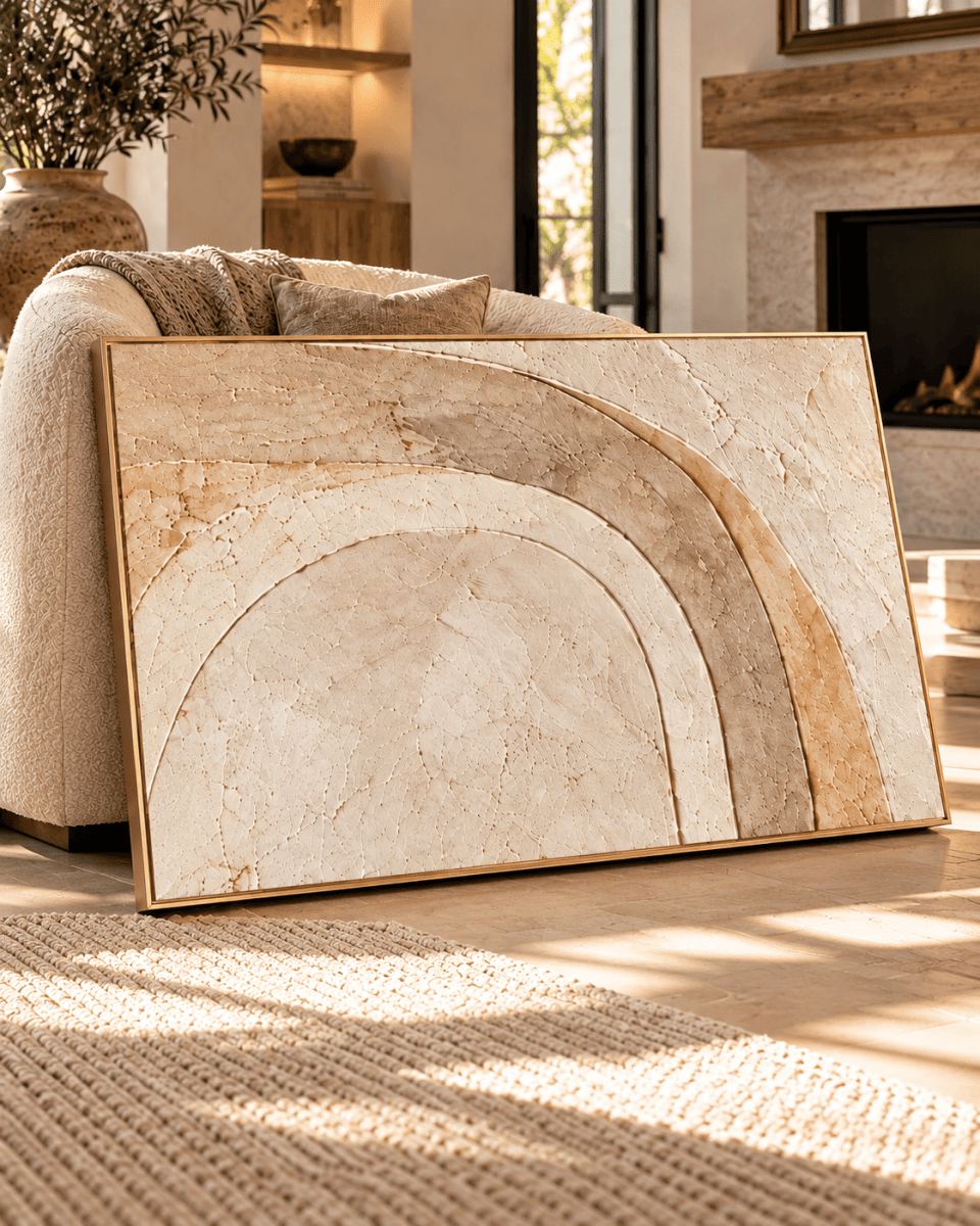 Minimalist Arch Wall Art – Oversized Cream and Sand Textured Look Canvas for Bedroom and Living Room - Sense for Decor