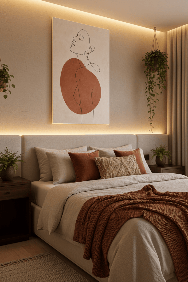 Minimalist Boho Line Art Canvas Wall Art – Abstract Woman Portrait Beige & Terracotta Living Room Decor - Sense for Decor