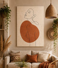 Minimalist Boho Line Art Canvas Wall Art – Abstract Woman Portrait Beige & Terracotta Living Room Decor