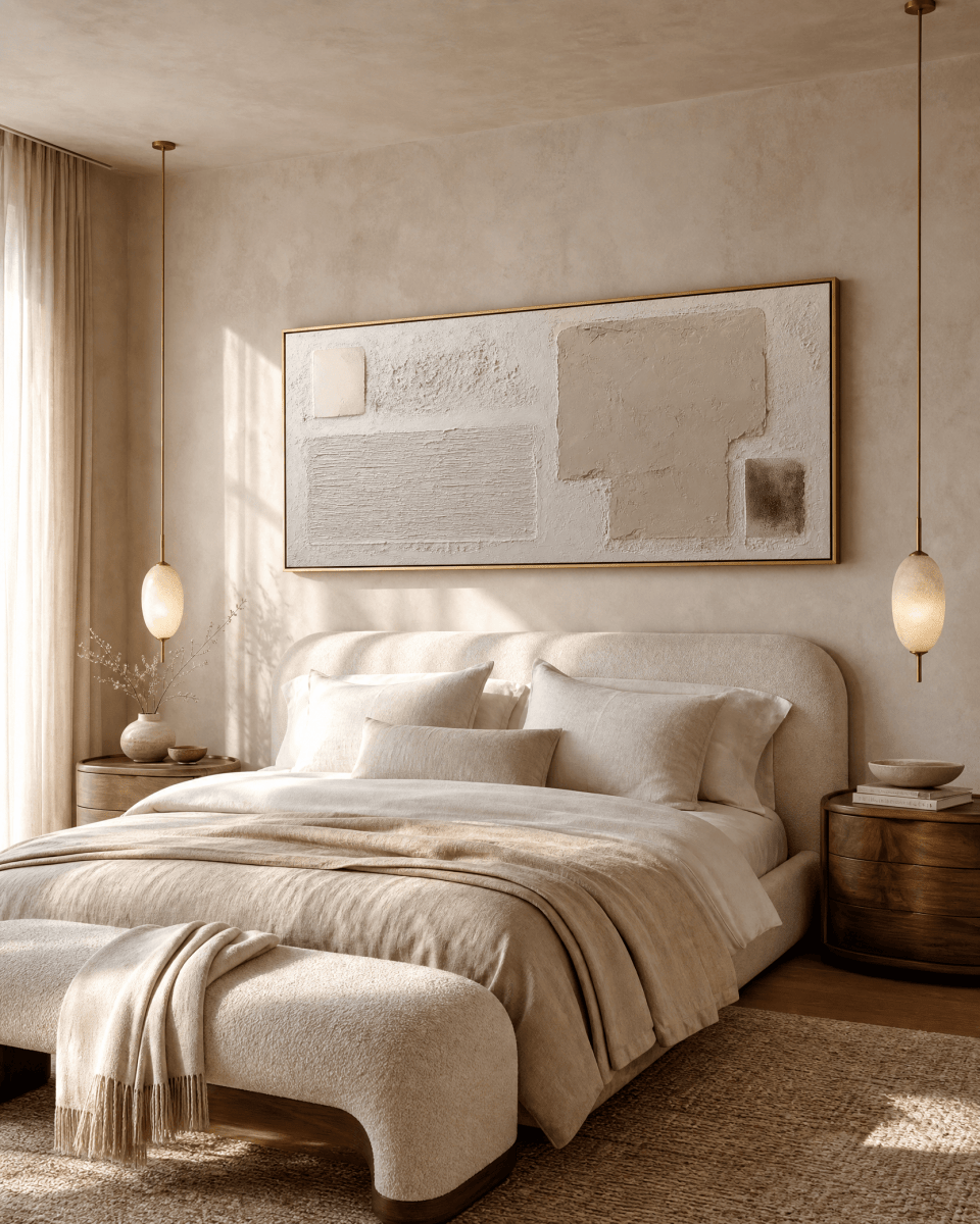Minimalist Plaster Abstract Wall Art – Cream and Stone Relief Canvas - Sense for Decor