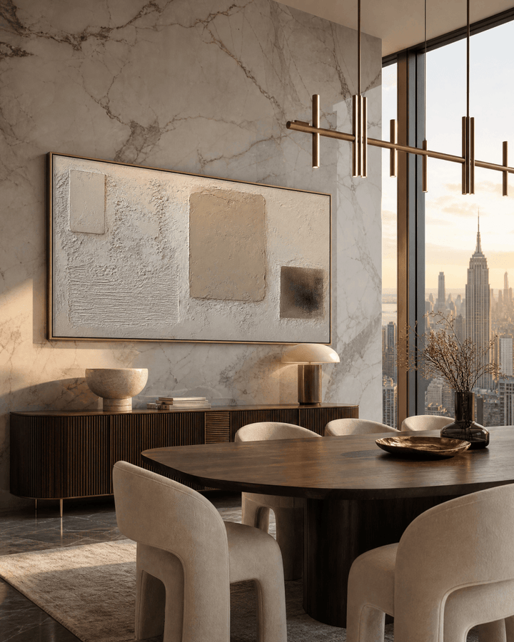 Minimalist Plaster Abstract Wall Art – Cream and Stone Relief Canvas - Sense for Decor