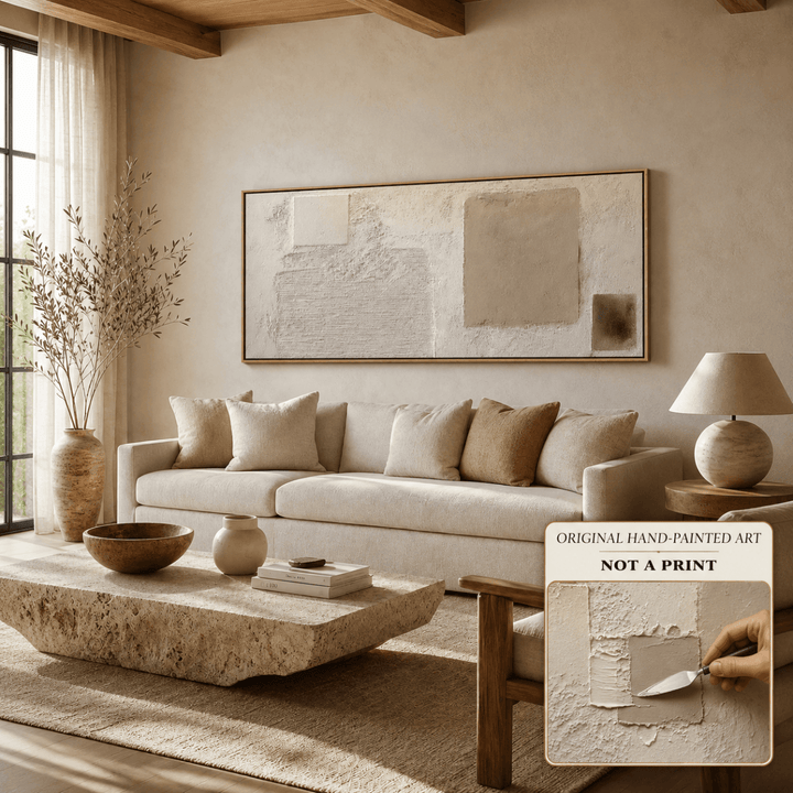 Minimalist Plaster Abstract Wall Art – Hand Painted Atelier Collection - Sense for Decor