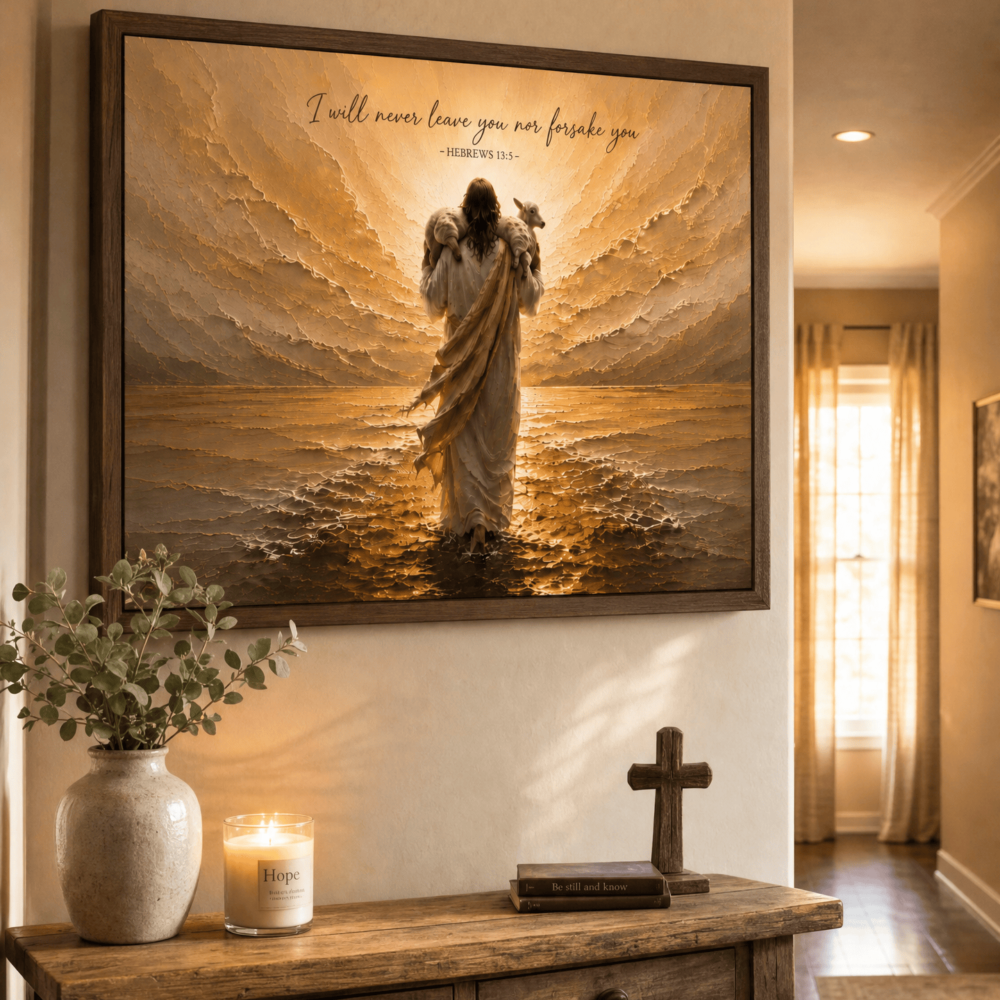 Faith Wall Art – I Will Never Leave You Nor Forsake You | Hebrews 13:5 Christian Wall Art