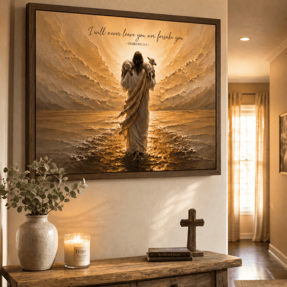 Faith Wall Art – I Will Never Leave You Nor Forsake You | Hebrews 13:5 Christian Wall Art