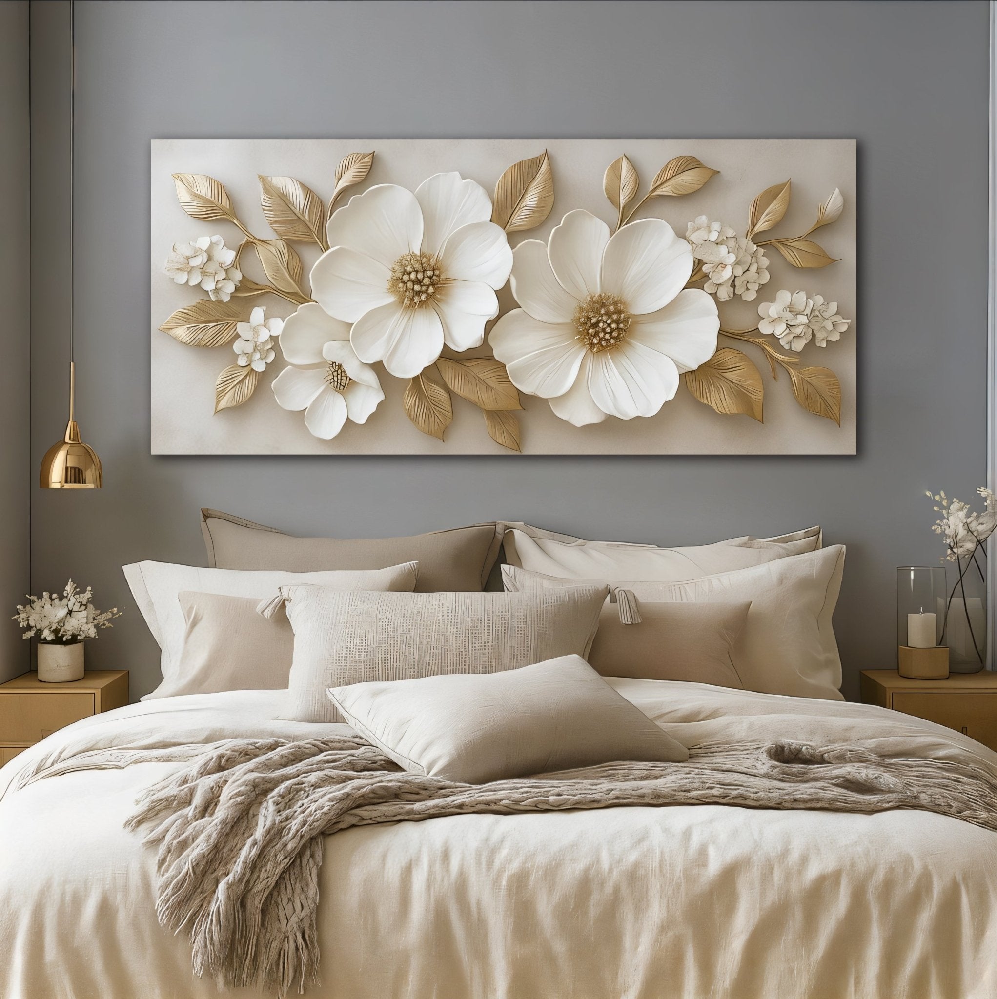 Modern Blossom Wall Art – Oversized Flower Canvas for Bedroom and Living Room Decor - Sense for Decor
