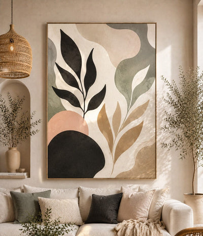 Modern Botanical Abstract Wall Art – Neutral Boho Leaf Canvas Print for Living Room Decor - Sense for Decor