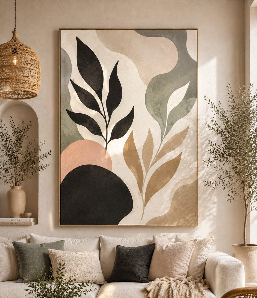 Modern Botanical Abstract Wall Art – Neutral Boho Leaf Canvas Print for Living Room Decor - Sense for Decor