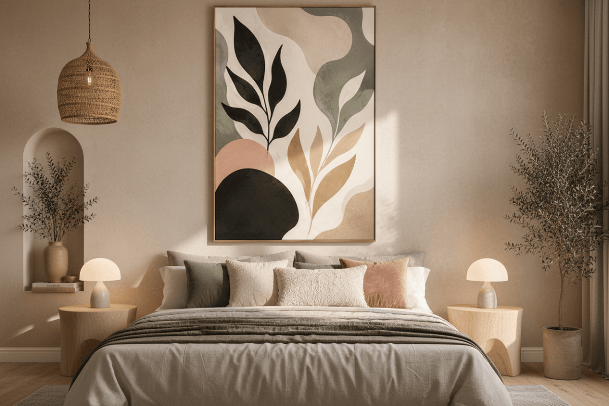 Modern Botanical Abstract Wall Art – Neutral Boho Leaf Canvas Print for Living Room Decor - Sense for Decor