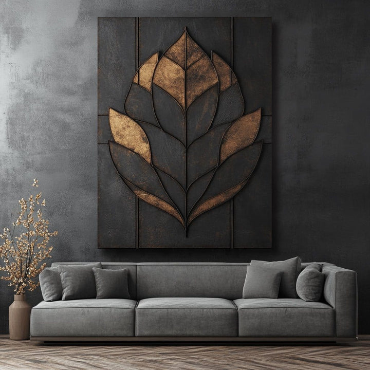 Modern Ember – Geometric Leaf Wall Art Canvas - Sense for Decor