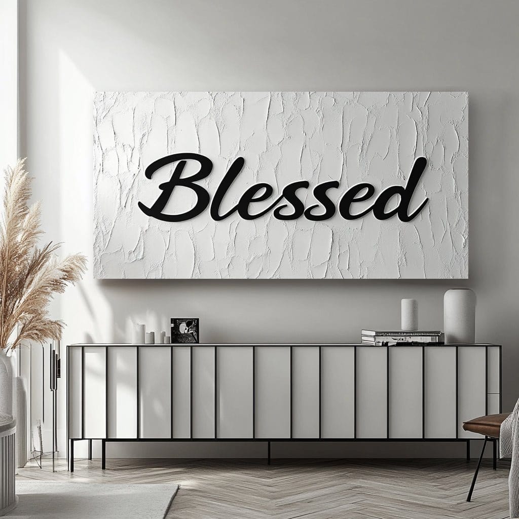 Modern Grace – Minimalist Black & White “Blessed” Wall Art Canvas - Sense for Decor