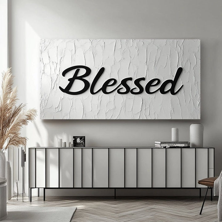 Modern Grace – Minimalist Black & White “Blessed” Wall Art Canvas - Sense for Decor