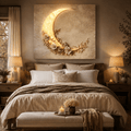 Moon and Roses Wall Art – Illuminated Crescent Canvas Décor